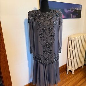 Embellished Gray Beaded Women's Dress